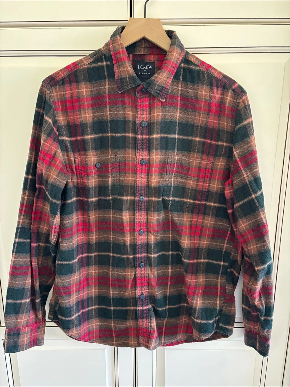 J Crew Green Plaid Cotton Flannel Button Shirt Long Sleeve Preppy Mens Large